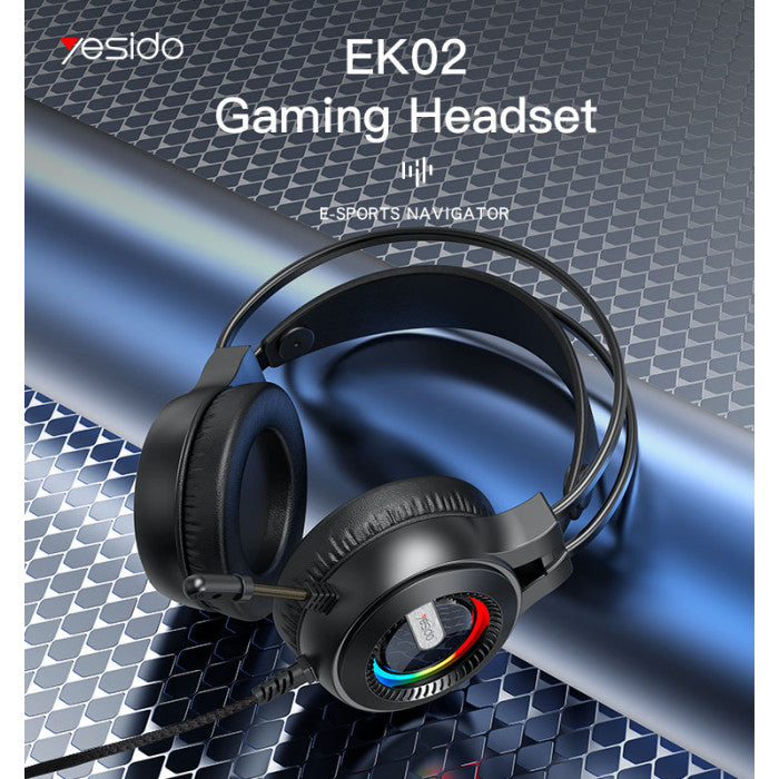 EK02 Professional Gaming Headset – صوت احترافي و Bass قوي | Noise Cancelling Mic | RGB Lights
